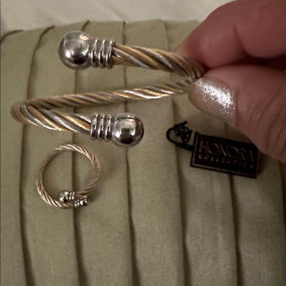 Honora Gold and Silver Twisted Bracelet and Ring Set - Picture 2 of 5